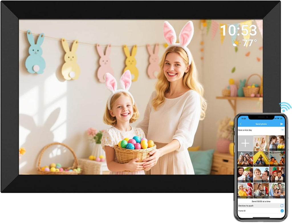 Digital Photo Frame 10.1 Inch Wifi Digital Picture Frame 1280X800 IPS Touch Screen 32GB Storage Auto-Rotate Wall-Mountable Easy Setup to Share Photos & Videos via Free App from Anywhere