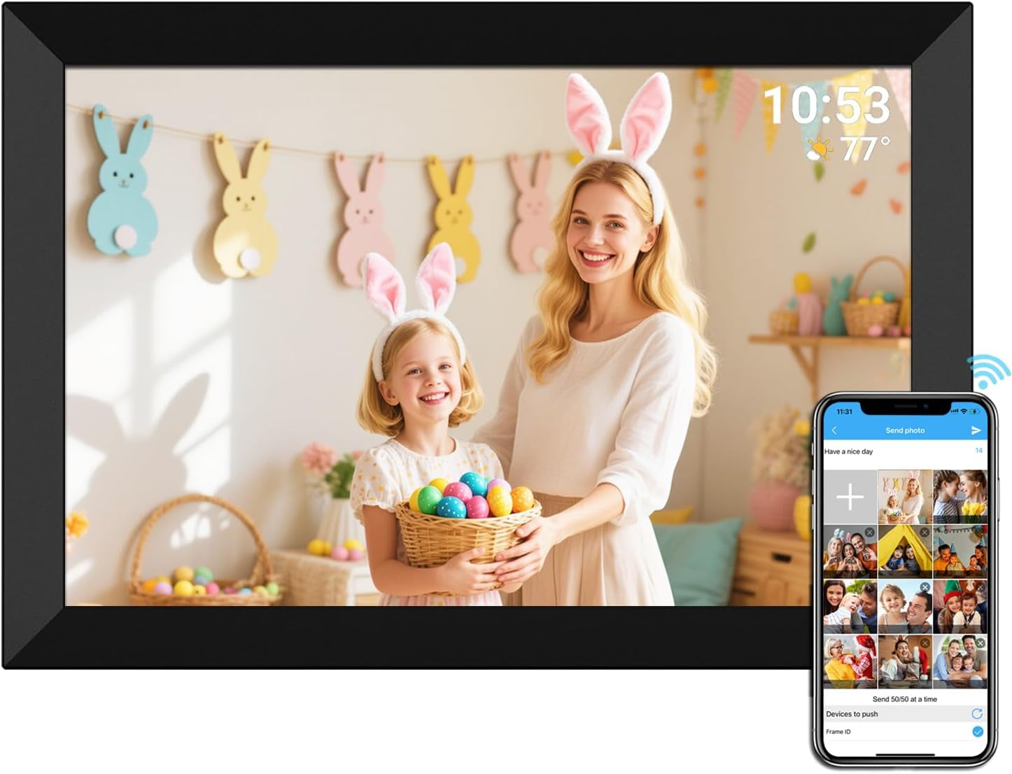 Digital Photo Frame 10.1 Inch Wifi Digital Picture Frame 1280X800 IPS Touch Screen 32GB Storage Auto-Rotate Wall-Mountable Easy Setup to Share Photos & Videos via Free App from Anywhere