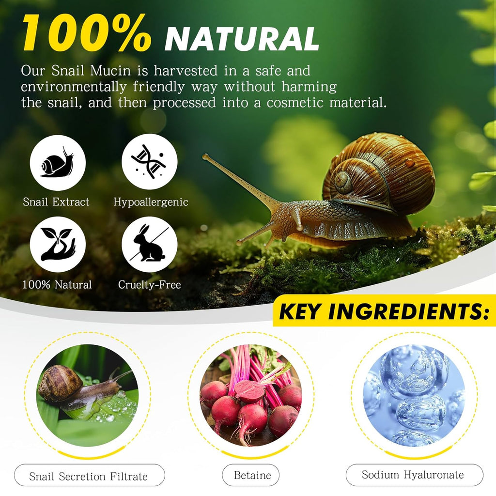 Snail Mucin 92% Repair Serum, Hydrating Snail Mucin Cream with Collagen, Daily Face Gel Moisturize for Dry,Pimples, Barrier,And Sensitive Skin,Tested Animals Free-100 G/3.52 Oz