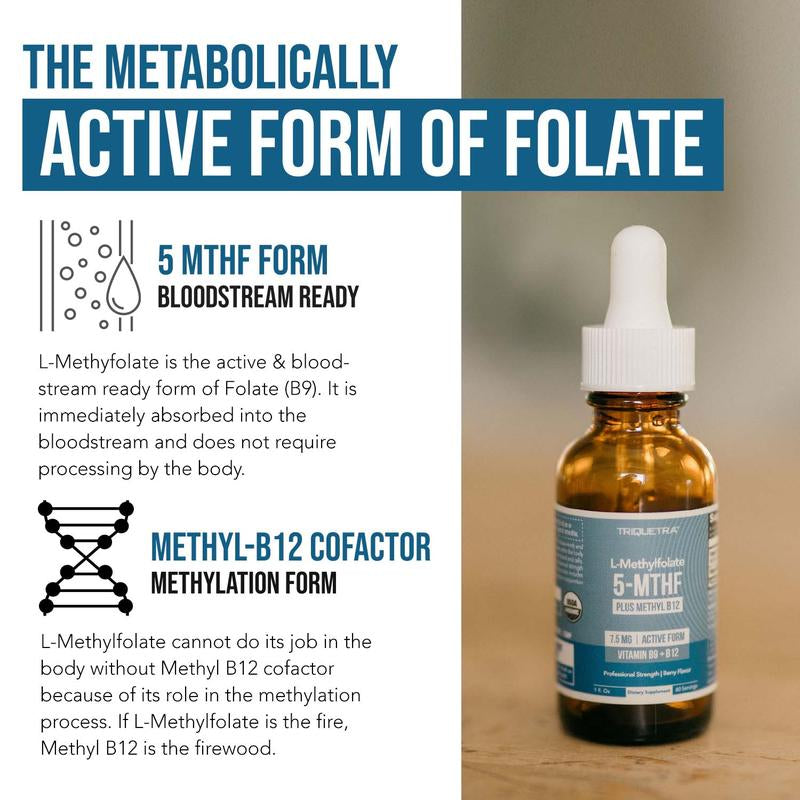 L-Methylfolate 7.5Mg + Methyl B12 | Active 5-MTHF Form, Liquid, Organic Berry Flavor – Supports Mood, Cognition, and Methylation Healthcare Dietary