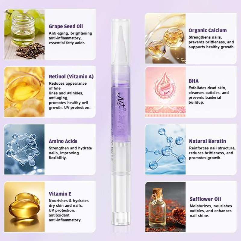 3PCS Nail Growth Oil for Strength and Moisture | Organic Nail Care Blend, Cuticle Oil Pen ( Lemon & Blueberry & Cherry Flavors)