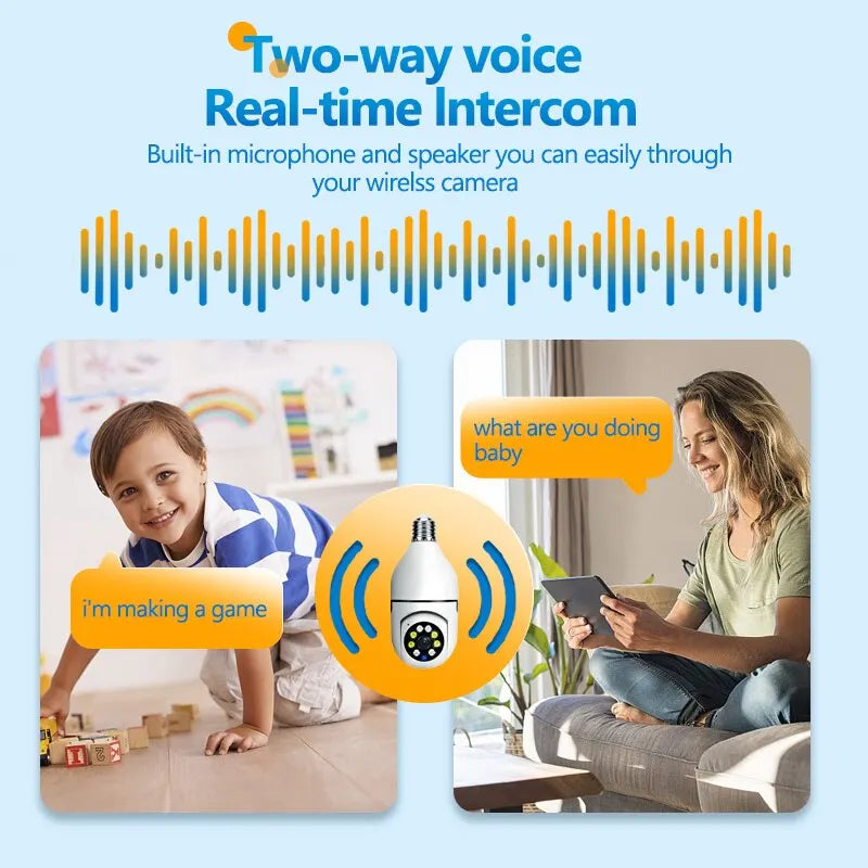 Bulb E27 Surveillance Camera Full Color Night Vision Automatic Human Tracking Zoom Indoor Security Monitor Wifi Camera