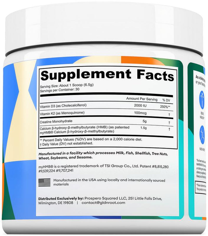 GLDN CREATINE for Women & Men with HMB Vitamin D3 and Vitamin K2 for GLP Reaction Support 30 Servings Unflavored Supplement