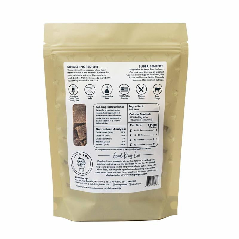 King Lou Pork Heart Bites Treats, Soft Single-Ingredient Treat for Dogs & Cats - Natural Taurine, Supports Heart Health Pet Supplies Chews