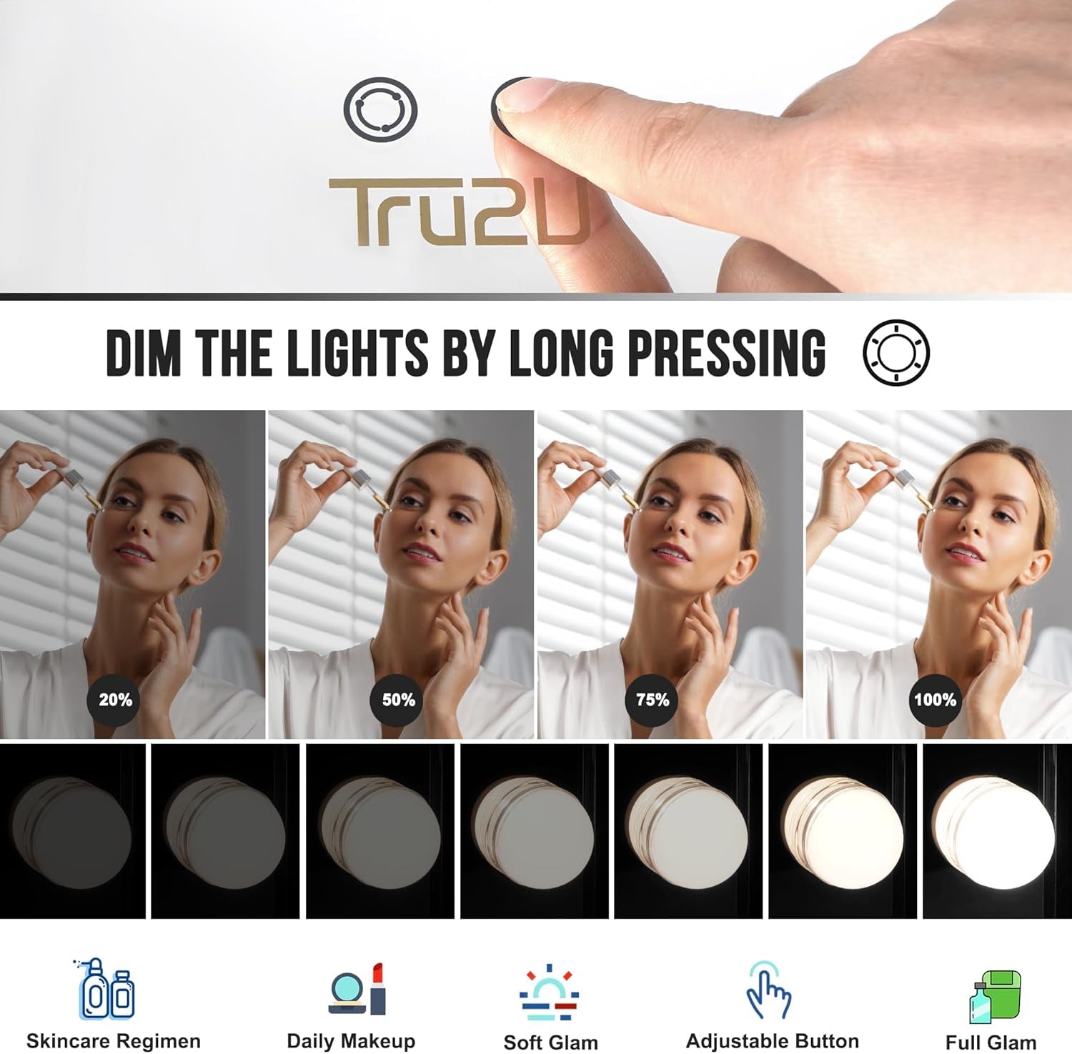 Hollywood Vanity Makeup Mirror with Dimmerable Smart Touch Control LED and Storage, 3 Color Lighting (Black)