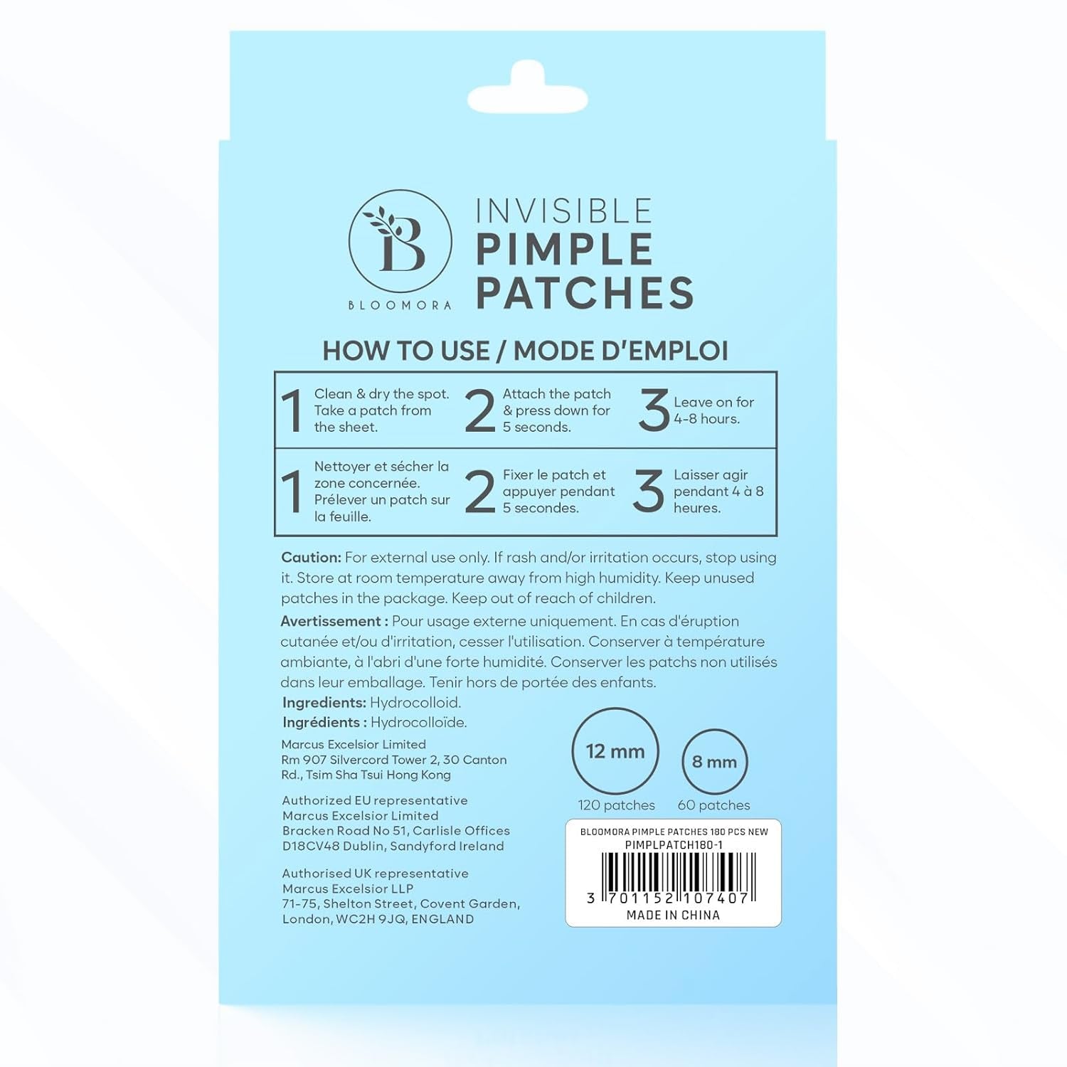 Invisible Pimple Patches for Face (180 Count), Zit Patches for Blemishes, Hydrocolloid Bandages, Zit Stickers for Face - S/L Sizes