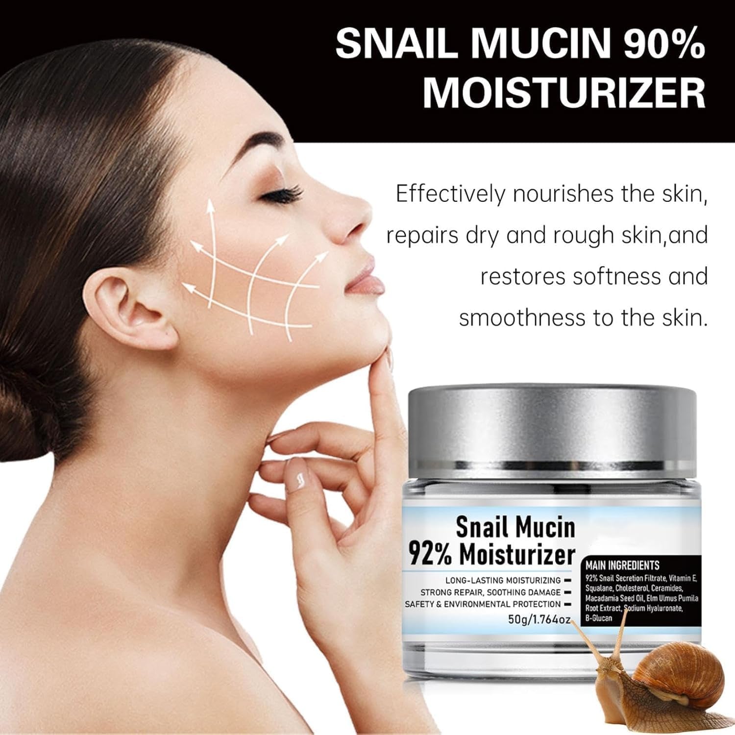 Snail Mucin 92% Moisturizer Daily Face Gel Cream,Snail Mucin 92% Repair Cream,Hydrating Repair Face Gel Cream for All Skin Types,Snail Cream for Face Moisturizer (1 PCS)
