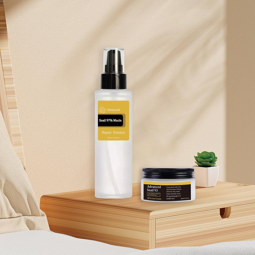 Snail Essence Duo - Snail Mucin Essence & Snail Mucin Cream, Hydrate and Improve Dark Spots & Antia Ging Benefits, Korean Skincare