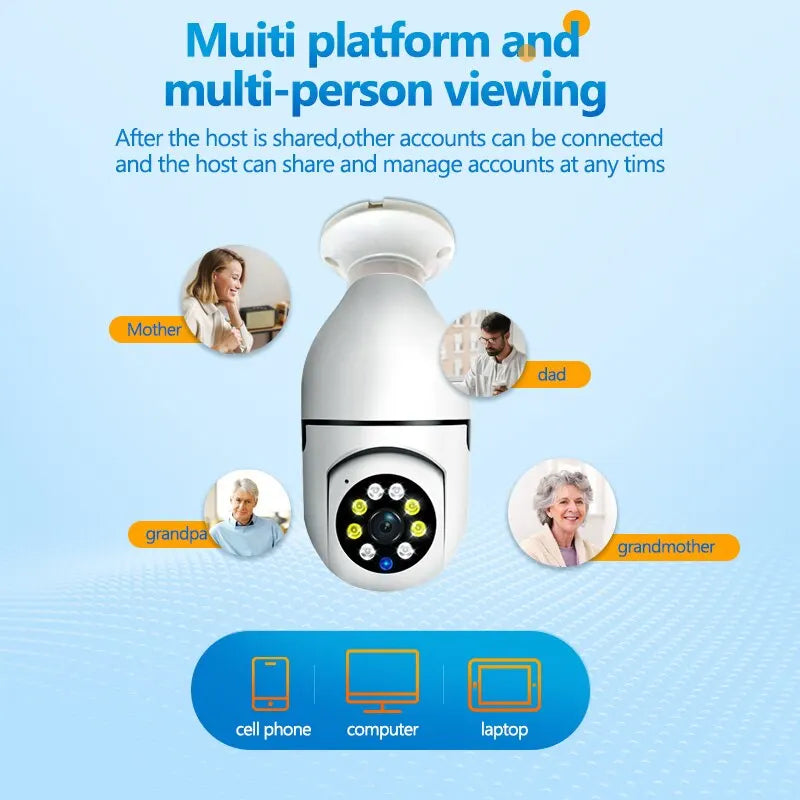 Bulb E27 Surveillance Camera Full Color Night Vision Automatic Human Tracking Zoom Indoor Security Monitor Wifi Camera