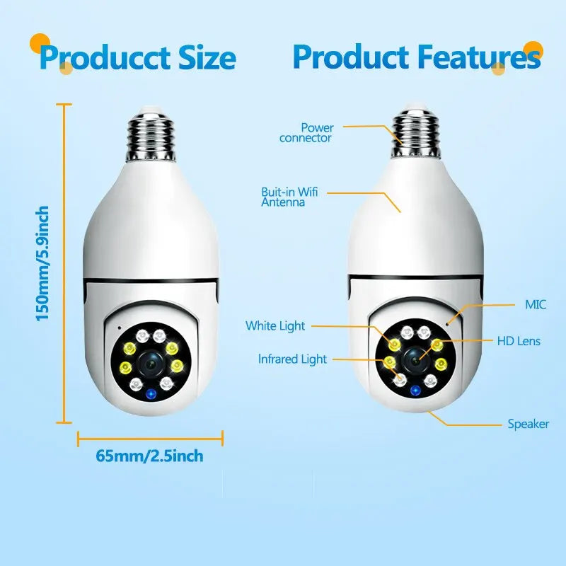 Bulb E27 Surveillance Camera Full Color Night Vision Automatic Human Tracking Zoom Indoor Security Monitor Wifi Camera