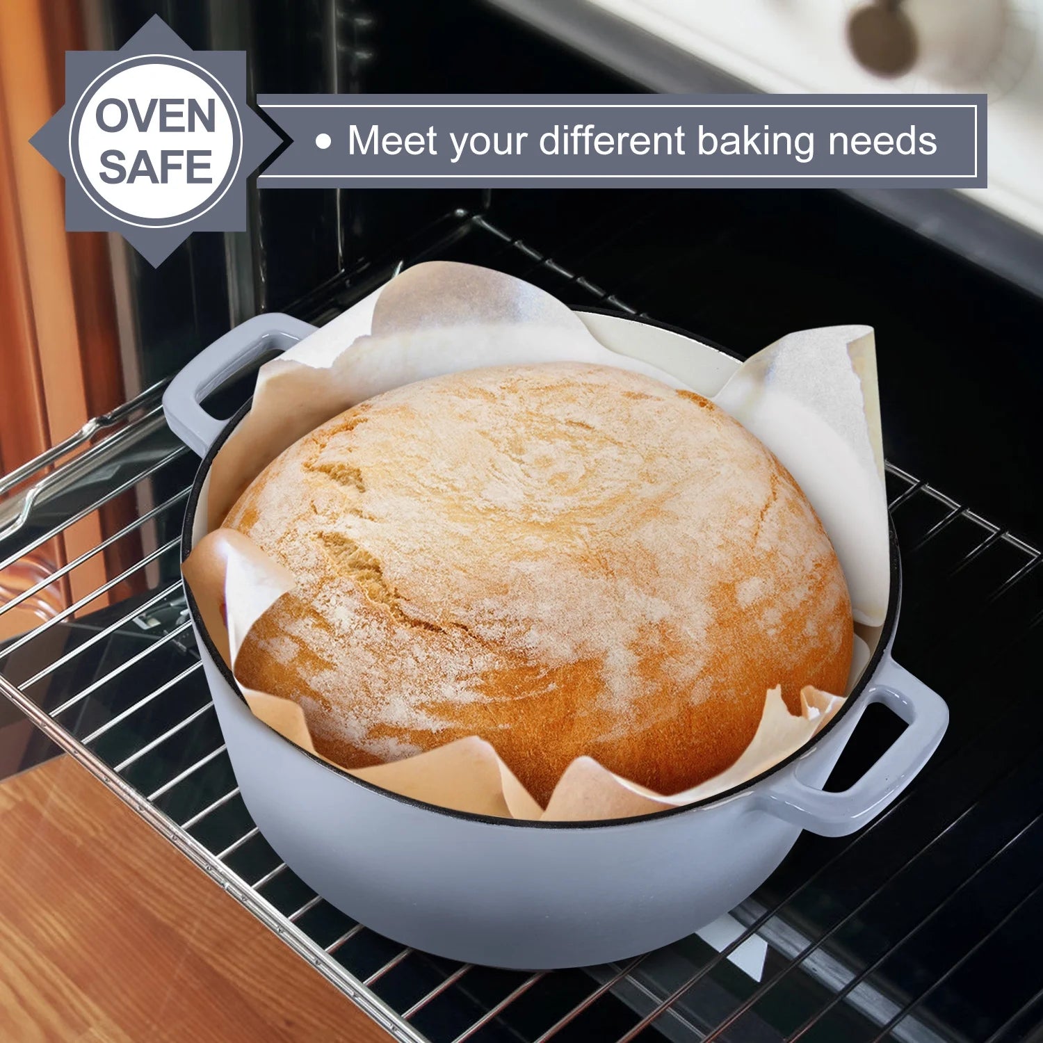 2-In-1 Enameled Cast Iron Dutch Oven with Skillet Lid, 5 Quart Dutch Oven Pot Cookware with Handles for Grilling, Stewing - Grey