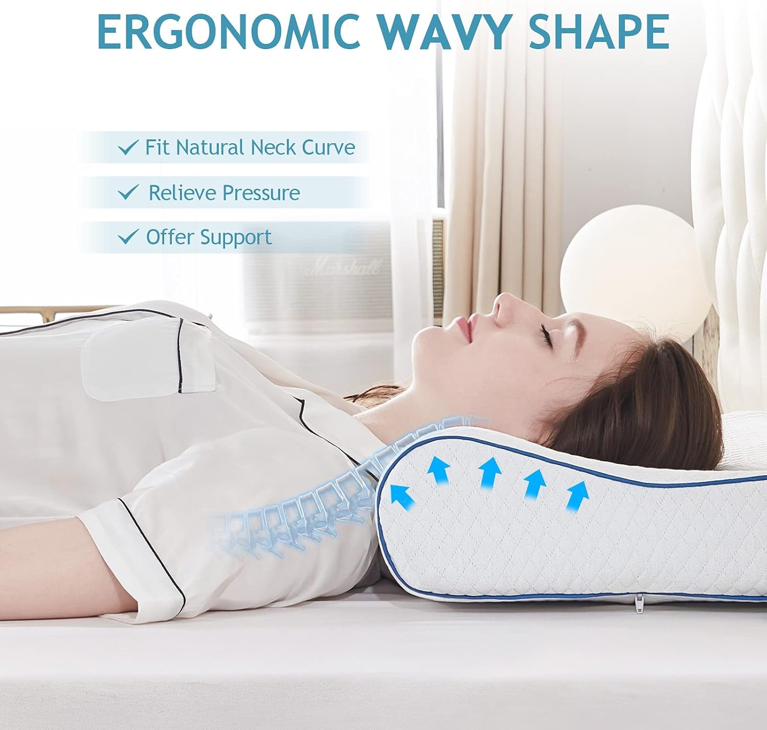 Memory Foam Pillow, Neck Support Pillows for Sleeping, Ergonomic Orthopedic Contour Cervical Pillow Pain Relief, Cooling Gel Bed Side and Back Sleepers, Standard XL Size