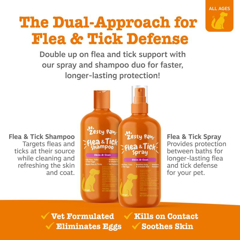 Zesty Paws Flea & Tick Veterinary Formulated Soothing Spray for Dogs, 16-Fl Oz Bottle