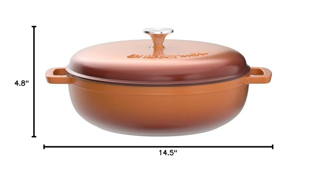 4.5 Quart Pre-Seasoned Enameled Cast Iron Dutch Oven with Dual Handles and Lid, Pumpkin Spice Cast Iron Skillet, Shallow Cookware Braising Pan for Cast Iron Casserole Dish