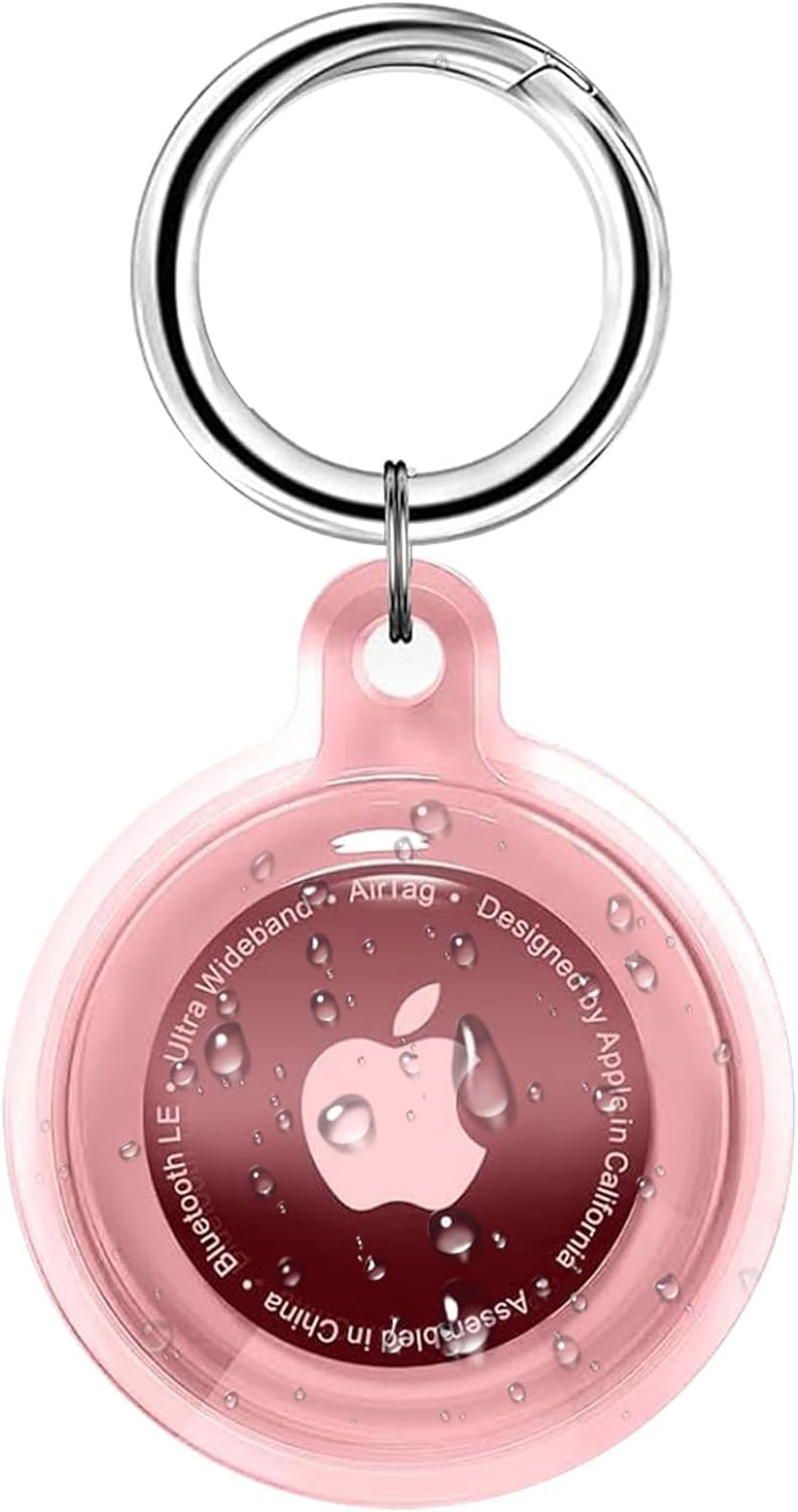 IPX8 Waterproof Airtag Holder, Apple Airtags with Keychain, Air Tag Case for Luggage, Dog Collar, Keys, Anti-Scratch Full Body Protective Air Tags Holder,Clear Pink