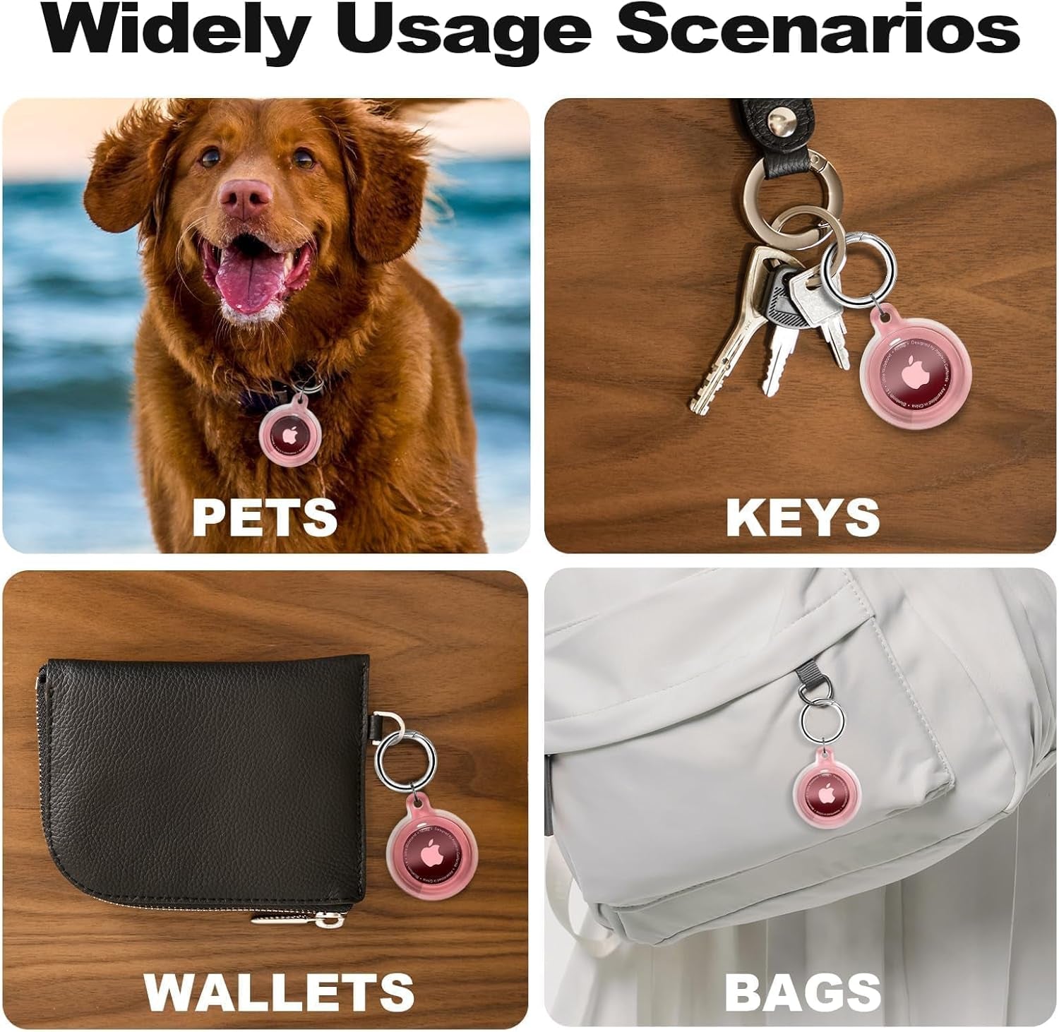 IPX8 Waterproof Airtag Holder, Apple Airtags with Keychain, Air Tag Case for Luggage, Dog Collar, Keys, Anti-Scratch Full Body Protective Air Tags Holder,Clear Pink