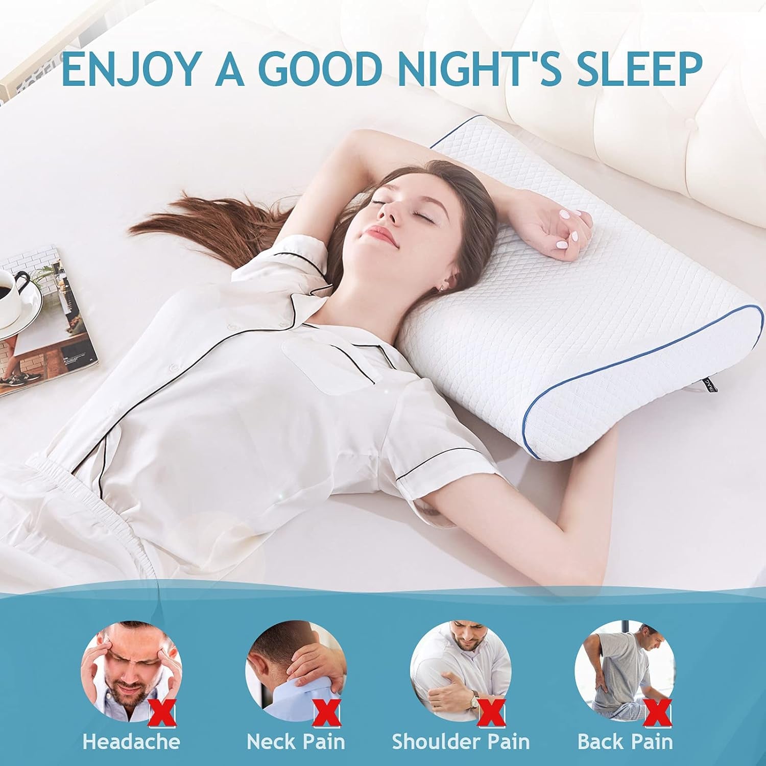 Memory Foam Pillow, Neck Support Pillows for Sleeping, Ergonomic Orthopedic Contour Cervical Pillow Pain Relief, Cooling Gel Bed Side and Back Sleepers, Standard XL Size