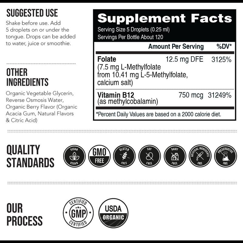L-Methylfolate 7.5Mg + Methyl B12 | Active 5-MTHF Form, Liquid, Organic Berry Flavor – Supports Mood, Cognition, and Methylation Healthcare Dietary