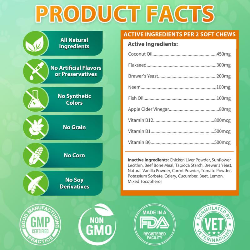 Carmelie Flea & Tick Prevention Chewables for Dogs - 200 Treats - Natural Pest Defense - Oral Supplement for All Breeds & Ages - Chicken Flavor Pet Products Vitamin