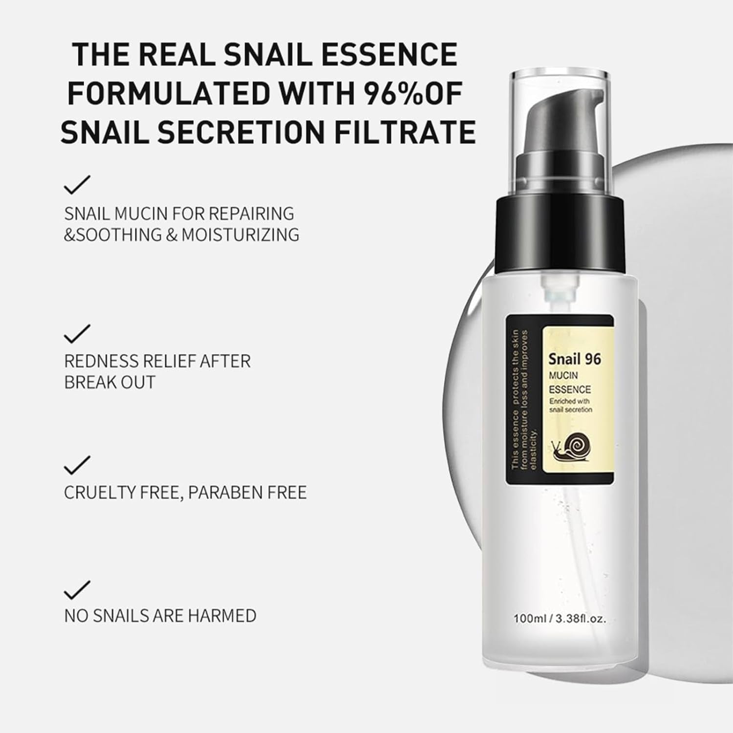 Advanced Snail Mucin 96% Power Repairing Essence, Snail Mucin 96% - Anti-Aging Serum, with Snail Secretion Filtrate for Dull and Damaged Skin, Anti-Aging & Discoloration Correcting(100Ml/2 PCS)