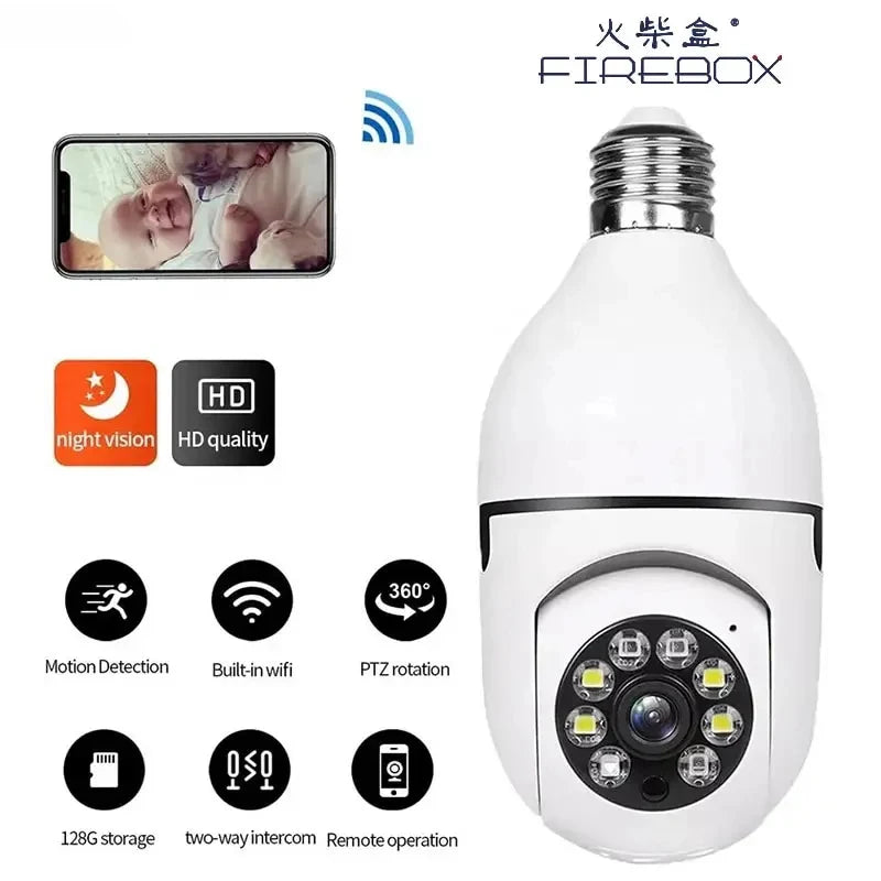 Bulb E27 Surveillance Camera Full Color Night Vision Automatic Human Tracking Zoom Indoor Security Monitor Wifi Camera