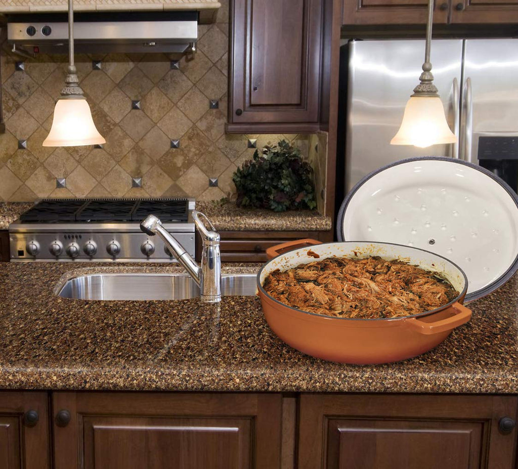 4.5 Quart Pre-Seasoned Enameled Cast Iron Dutch Oven with Dual Handles and Lid, Pumpkin Spice Cast Iron Skillet, Shallow Cookware Braising Pan for Cast Iron Casserole Dish