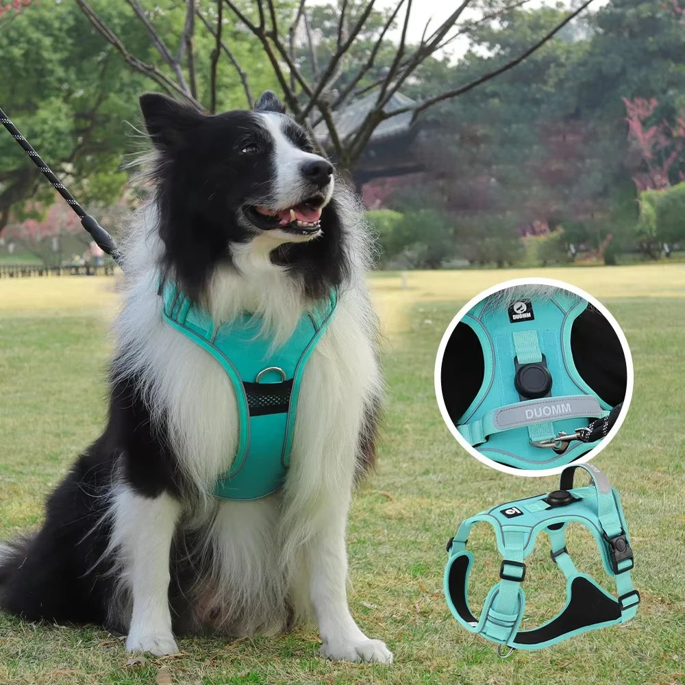 Dog Harness with Airtag Holder Tactical Dog Vest Harnesses with Handle Heavy Duty Reflective Harness No Pull Dog Harness