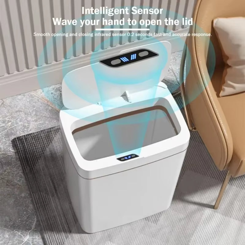 18L Smart Bathroom Trash Can Automatic Bagging Electronic Trash Can White Touchless Narrow Smart Sensor Garbage Bin Smart Home