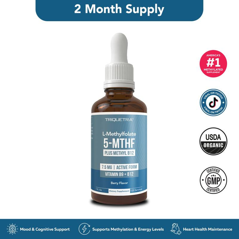 L-Methylfolate 7.5Mg + Methyl B12 | Active 5-MTHF Form, Liquid, Organic Berry Flavor – Supports Mood, Cognition, and Methylation Healthcare Dietary