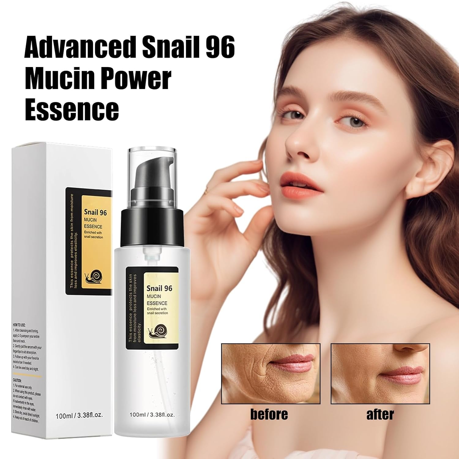 Advanced Snail Mucin 96% Power Repairing Essence, Snail Mucin 96% - Anti-Aging Serum, with Snail Secretion Filtrate for Dull and Damaged Skin, Anti-Aging & Discoloration Correcting(100Ml/2 PCS)