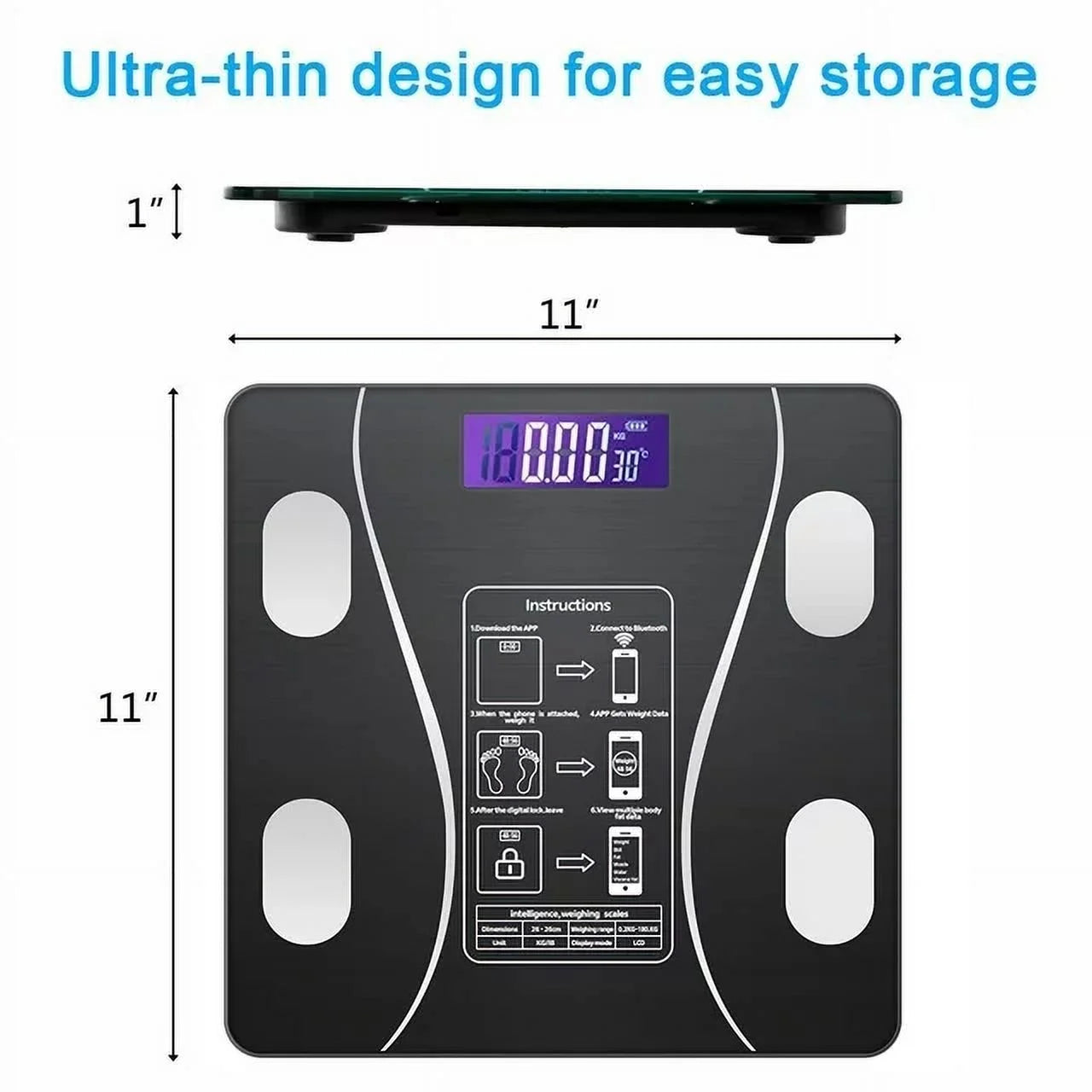 Bluetooth Digital Scale for Body Weight - Body Fat Smart Scale - Body Health Analyzer with APP Wireless Digital Bathroom Smart BMI Scale,Black