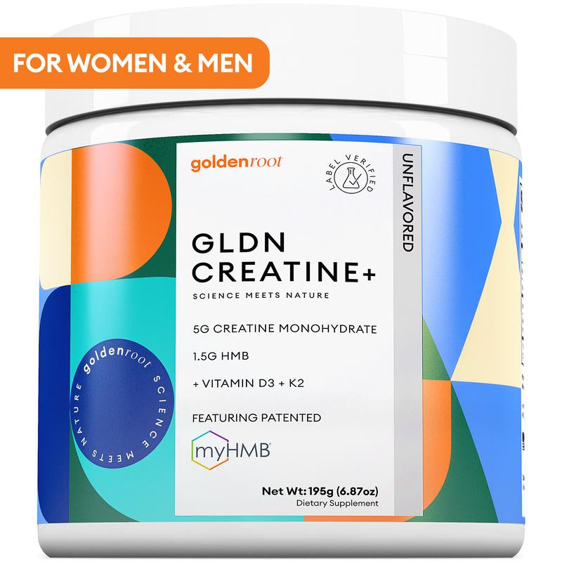 GLDN CREATINE for Women & Men with HMB Vitamin D3 and Vitamin K2 for GLP Reaction Support 30 Servings Unflavored Supplement