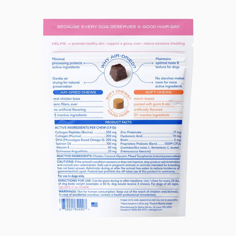 Native Pet Skin+Coat Chews for Dogs | Air-Dried Chews Made with Real Chicken