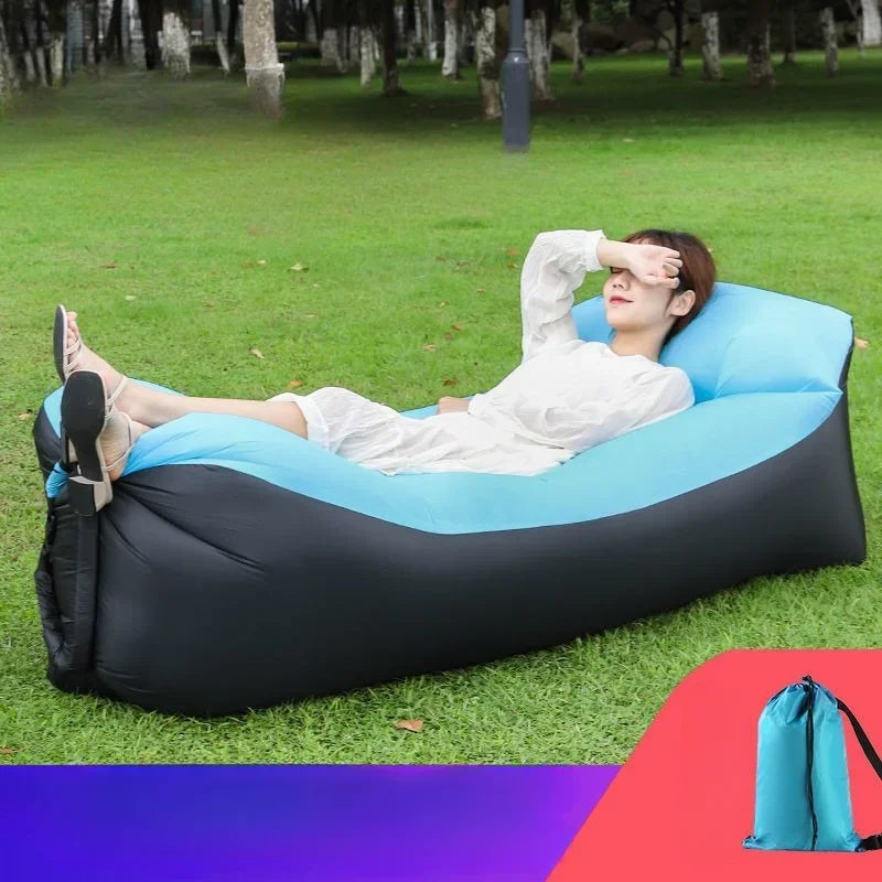 2024Trend Outdoor Products Fast Infaltable Air Sofa Bed Good Quality Sleeping Bag Inflatable Air Bag Lazy Bagbeach Sofa 240*70Cm