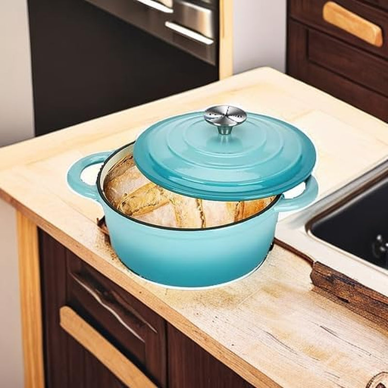 Cast Iron Dutch Oven, 3 QT round Dutch Oven Pot with Self Basting Lid for Home Baking, Braiser, Cooking, Great Christmas Gifts for Family,Teal