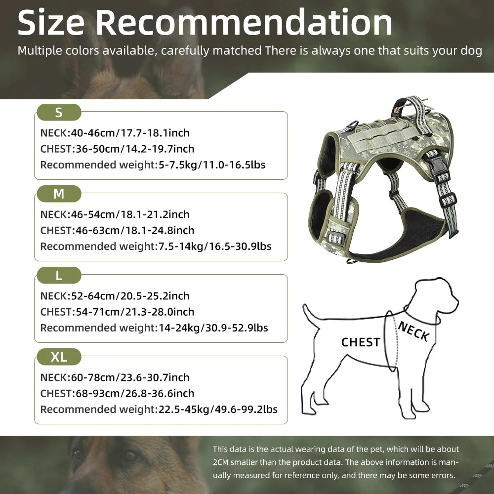 Heavy Duty Tactical Dog Harness Padded Quick Release Vest Pet Training Dog Harness for Set Small Medium Large Dogs Pet Harness