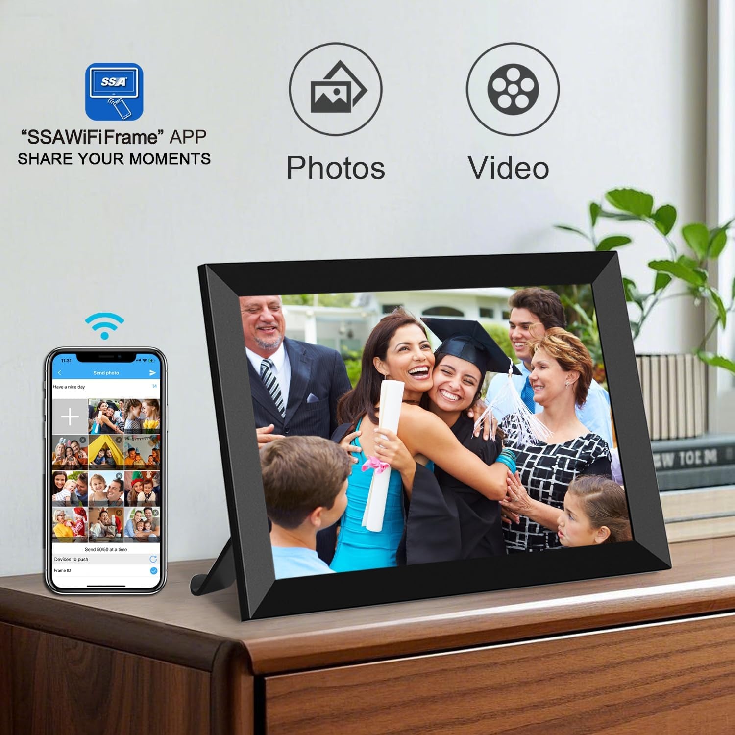 Digital Photo Frame 10.1 Inch Wifi Digital Picture Frame 1280X800 IPS Touch Screen 32GB Storage Auto-Rotate Wall-Mountable Easy Setup to Share Photos & Videos via Free App from Anywhere