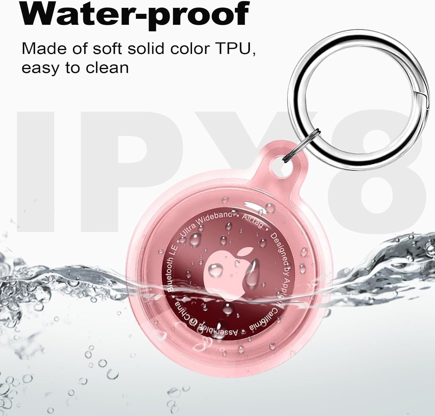 IPX8 Waterproof Airtag Holder, Apple Airtags with Keychain, Air Tag Case for Luggage, Dog Collar, Keys, Anti-Scratch Full Body Protective Air Tags Holder,Clear Pink