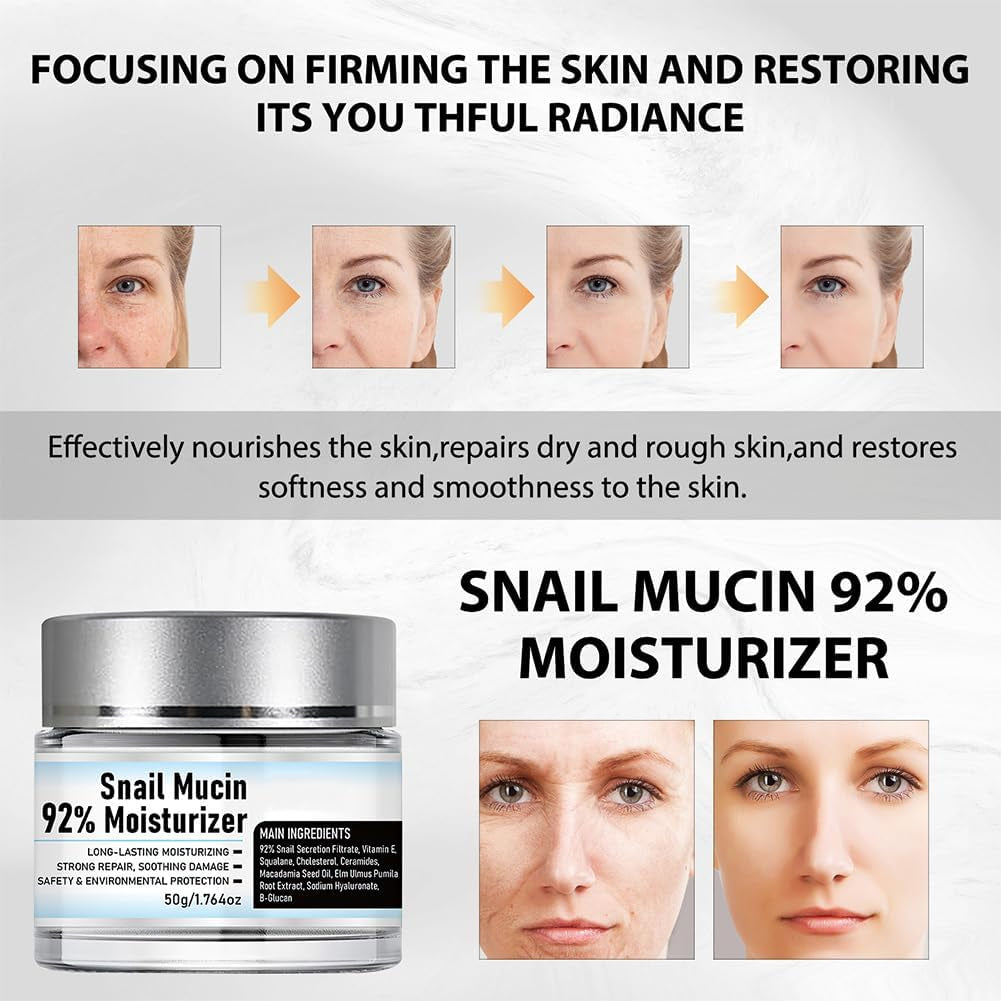 Snail Mucin 92% Moisturizer Daily Face Gel Cream,Snail Mucin 92% Repair Cream,Hydrating Repair Face Gel Cream for All Skin Types,Snail Cream for Face Moisturizer (1 PCS)