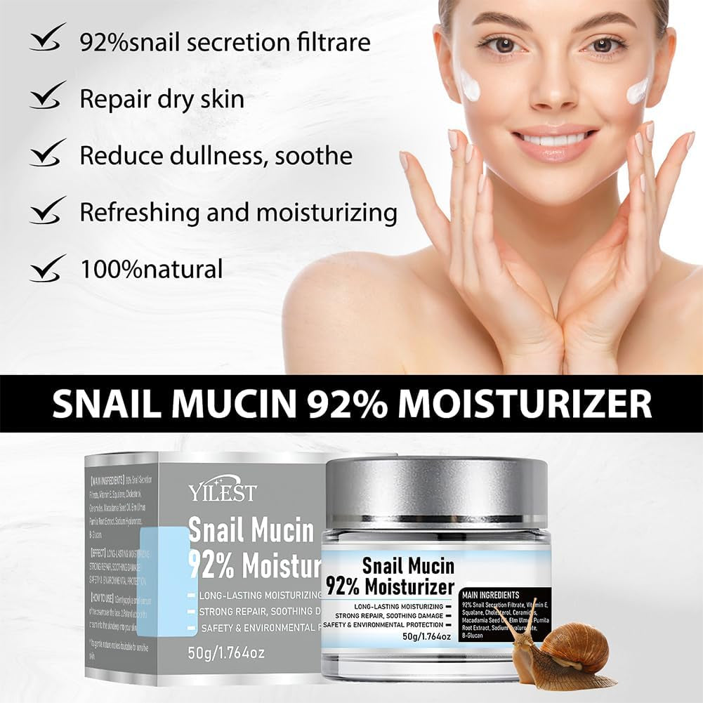 Snail Mucin 92% Moisturizer Daily Face Gel Cream,Snail Mucin 92% Repair Cream,Hydrating Repair Face Gel Cream for All Skin Types,Snail Cream for Face Moisturizer (1 PCS)
