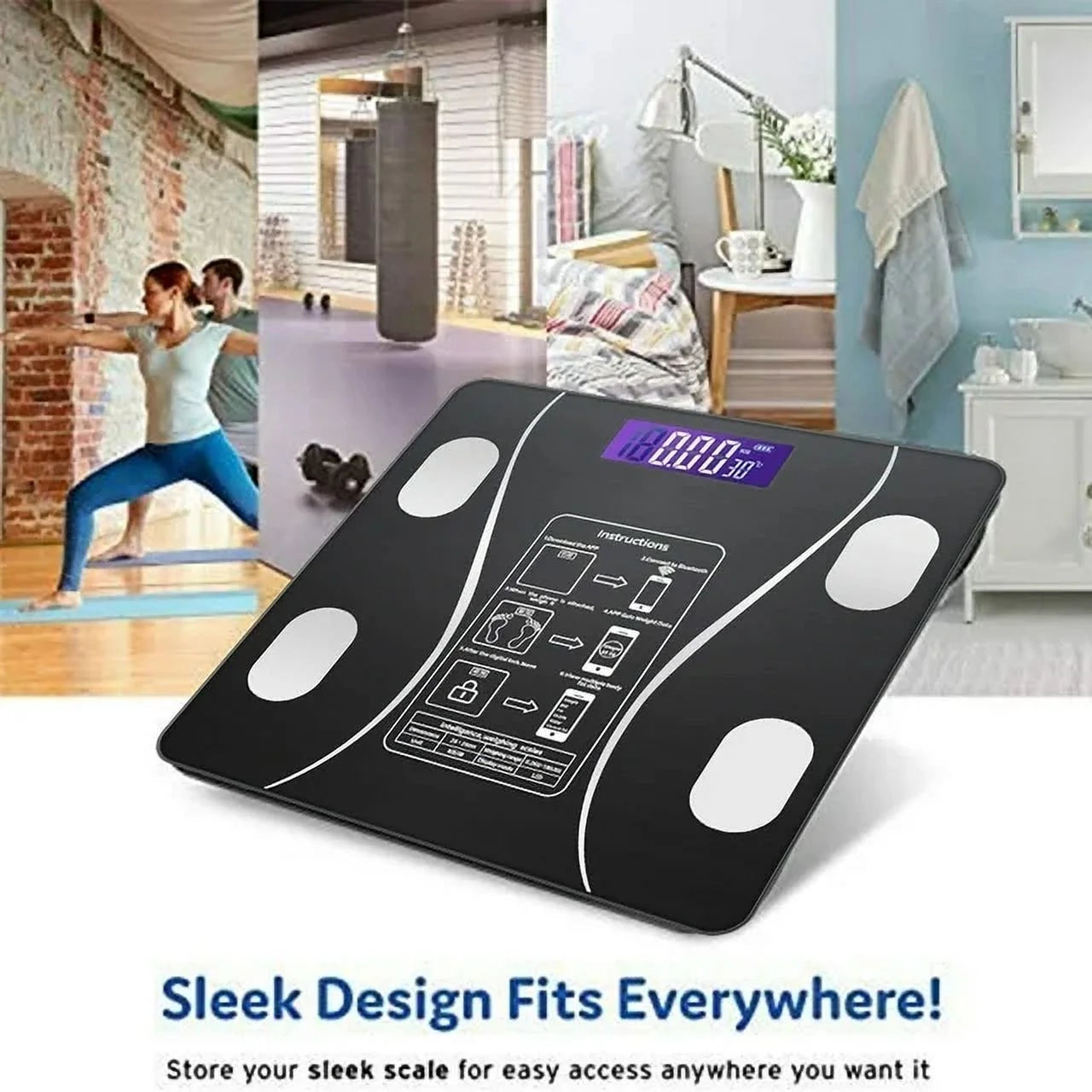 Bluetooth Digital Scale for Body Weight - Body Fat Smart Scale - Body Health Analyzer with APP Wireless Digital Bathroom Smart BMI Scale,Black