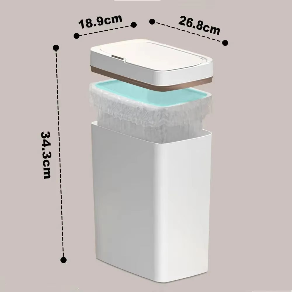 18L Smart Bathroom Trash Can Automatic Bagging Electronic Trash Can White Touchless Narrow Smart Sensor Garbage Bin Smart Home