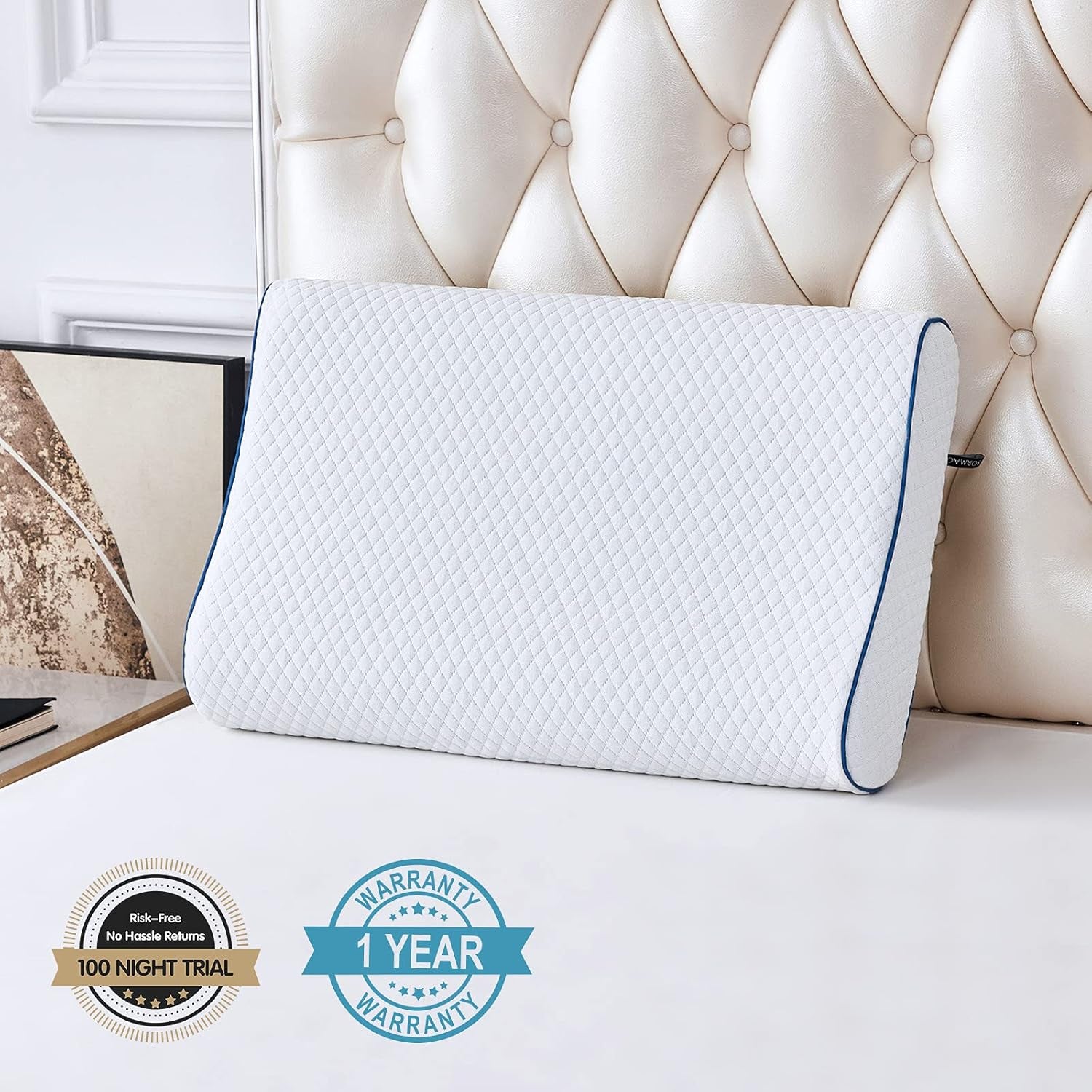 Memory Foam Pillow, Neck Support Pillows for Sleeping, Ergonomic Orthopedic Contour Cervical Pillow Pain Relief, Cooling Gel Bed Side and Back Sleepers, Standard XL Size