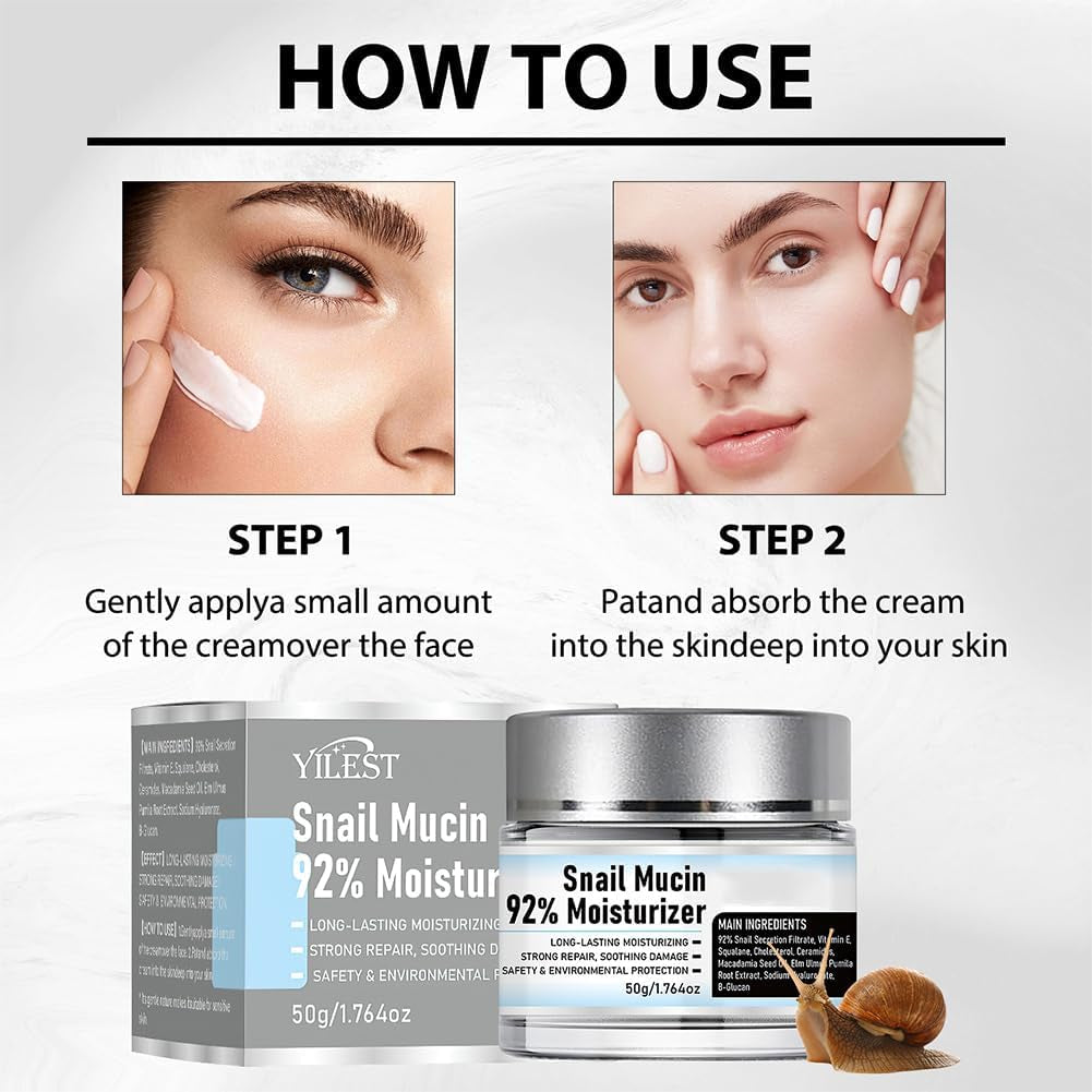 Snail Mucin 92% Moisturizer Daily Face Gel Cream,Snail Mucin 92% Repair Cream,Hydrating Repair Face Gel Cream for All Skin Types,Snail Cream for Face Moisturizer (1 PCS)