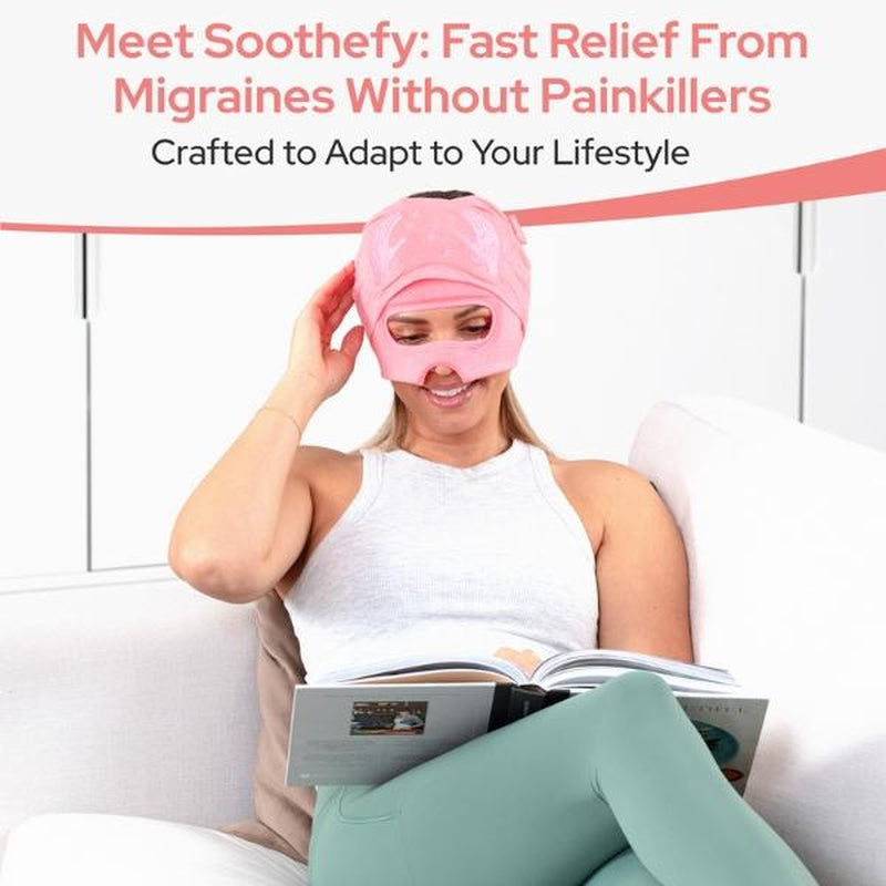 Soothefy Migraine Headache Relief Cap - Built-In Slide-Up Eye Mask - 360° Cooling & Compression Hangover Hat for Hot & Cold Therapy, Ice Head Wrap for Tension and Stress, Gift Soothing
