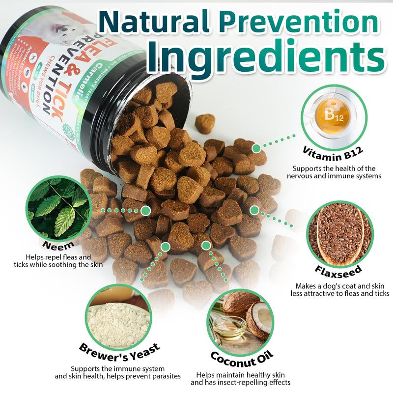 Carmelie Flea & Tick Prevention Chewables for Dogs - 200 Treats - Natural Pest Defense - Oral Supplement for All Breeds & Ages - Chicken Flavor Pet Products Vitamin