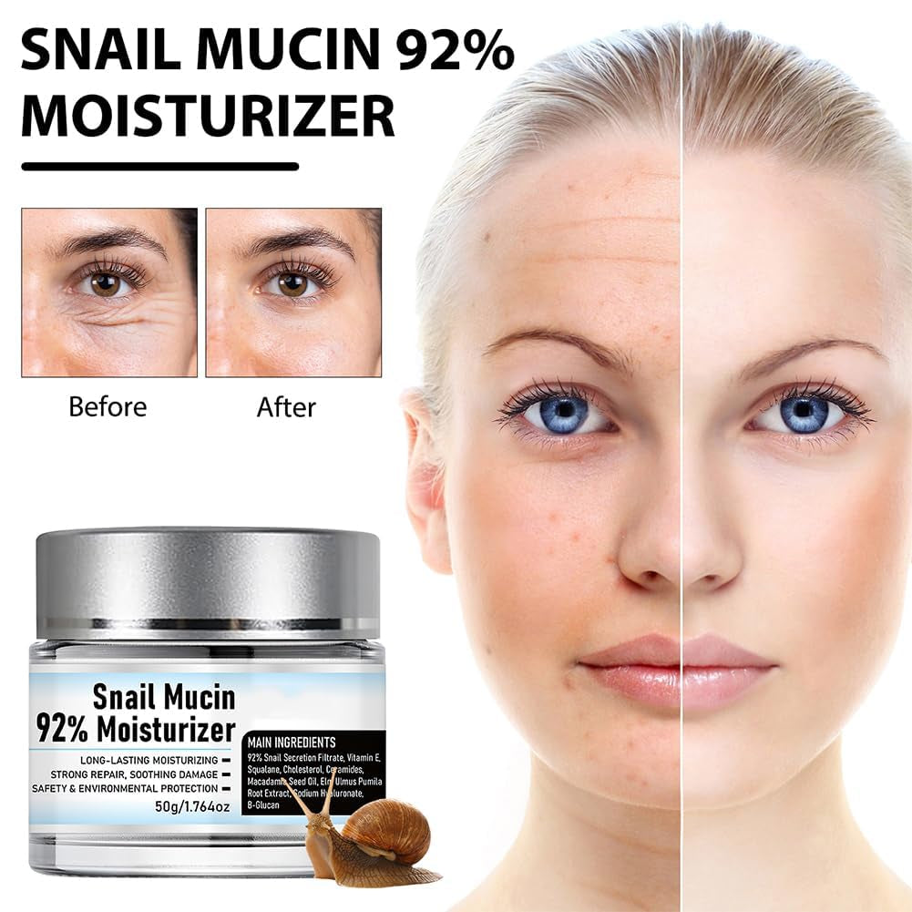 Snail Mucin 92% Moisturizer Daily Face Gel Cream,Snail Mucin 92% Repair Cream,Hydrating Repair Face Gel Cream for All Skin Types,Snail Cream for Face Moisturizer (1 PCS)