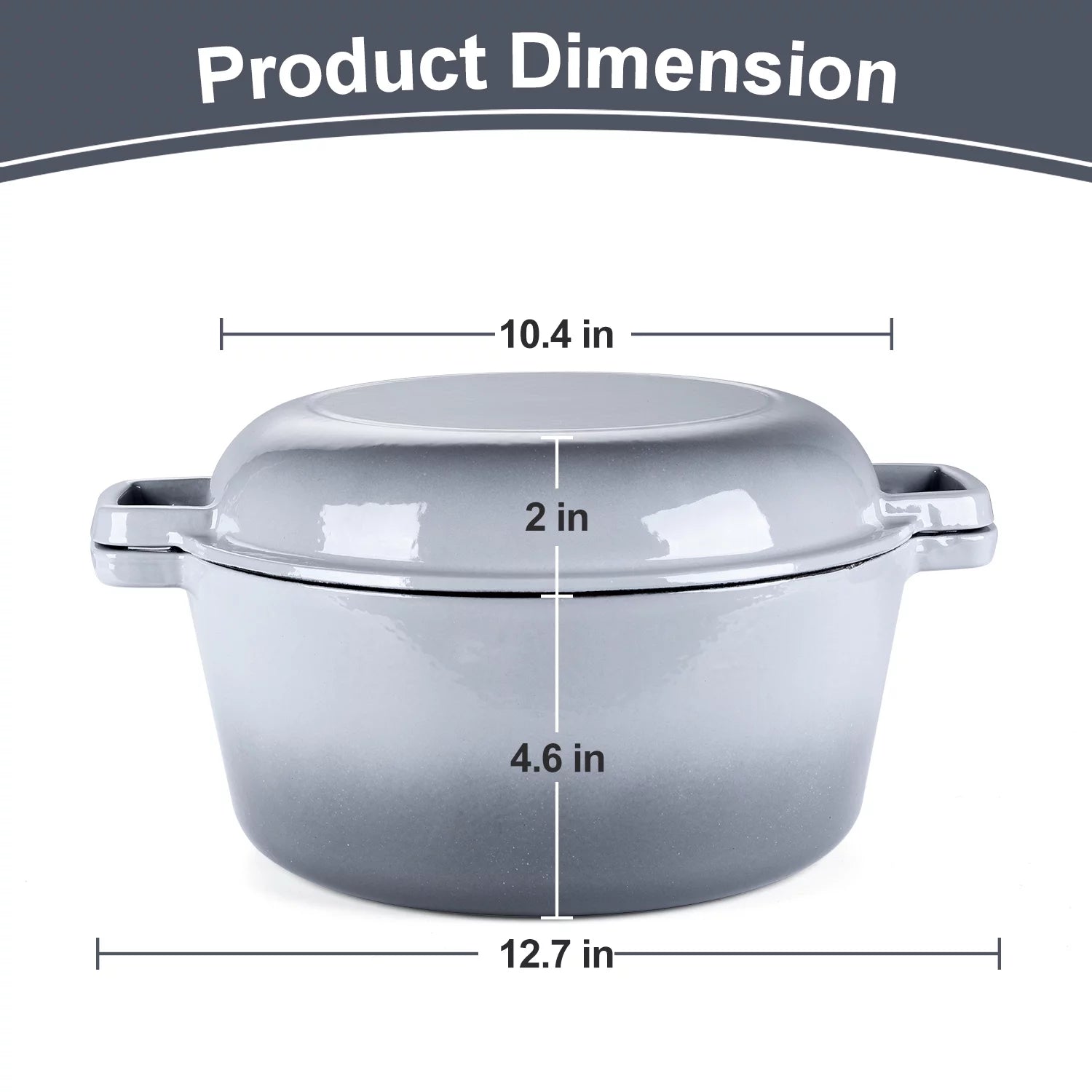 2-In-1 Enameled Cast Iron Dutch Oven with Skillet Lid, 5 Quart Dutch Oven Pot Cookware with Handles for Grilling, Stewing - Grey