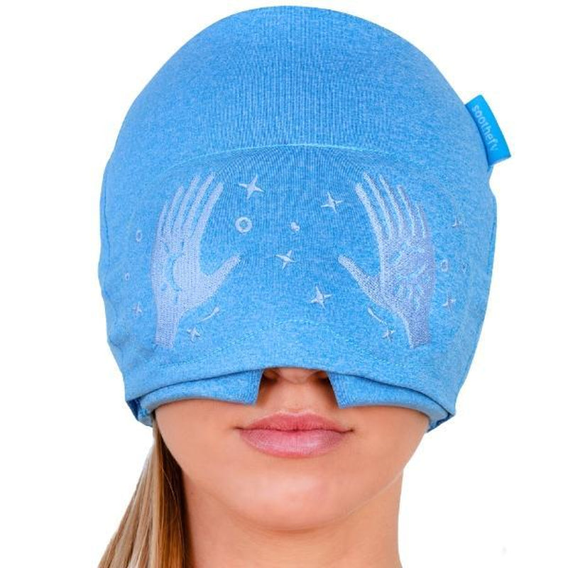 Soothefy Migraine Headache Relief Cap - Built-In Slide-Up Eye Mask - 360° Cooling & Compression Hangover Hat for Hot & Cold Therapy, Ice Head Wrap for Tension and Stress, Gift Soothing