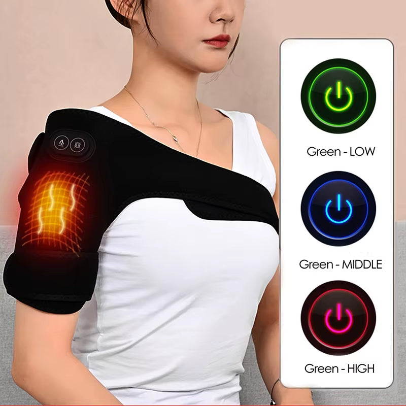 USB Electric Shoulder Brace Heated Knee Massager Vibration Massage Black Support Strap with Adjustable Three Levels of Heating